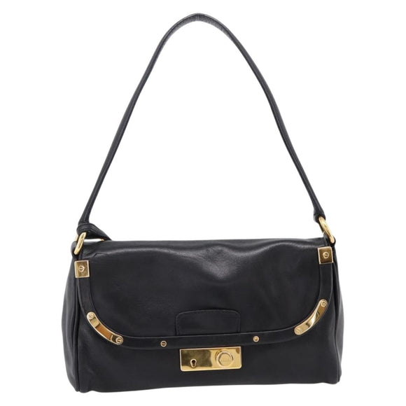 PRADA Shoulder Bag Leather Black Gold Auth BA15922M