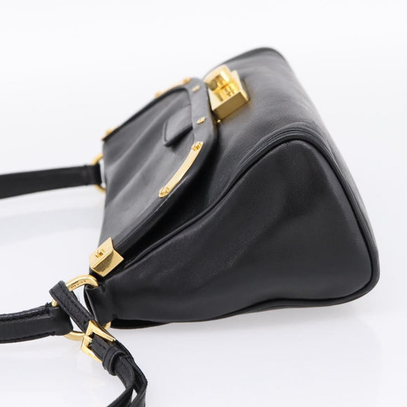 PRADA Shoulder Bag Leather Black Gold Auth BA15922M