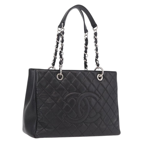 CHANEL Matelasse Chain Tote Bag Caviar Skin Black Silver CC Auth BA15924SAM