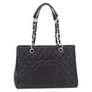 CHANEL Matelasse Chain Tote Bag Caviar Skin Black Silver CC Auth BA15924SAM-2