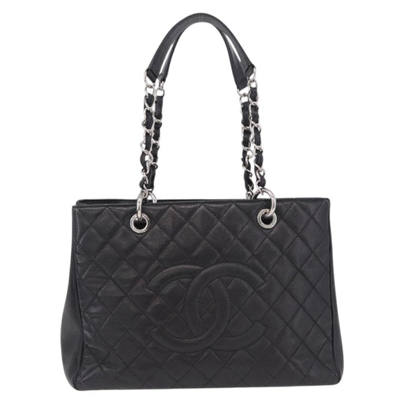 CHANEL Matelasse Chain Tote Bag Caviar Skin Black Silver CC Auth BA15924SAM