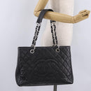 CHANEL Matelasse Chain Tote Bag Caviar Skin Black Silver CC Auth BA15924SAM-28
