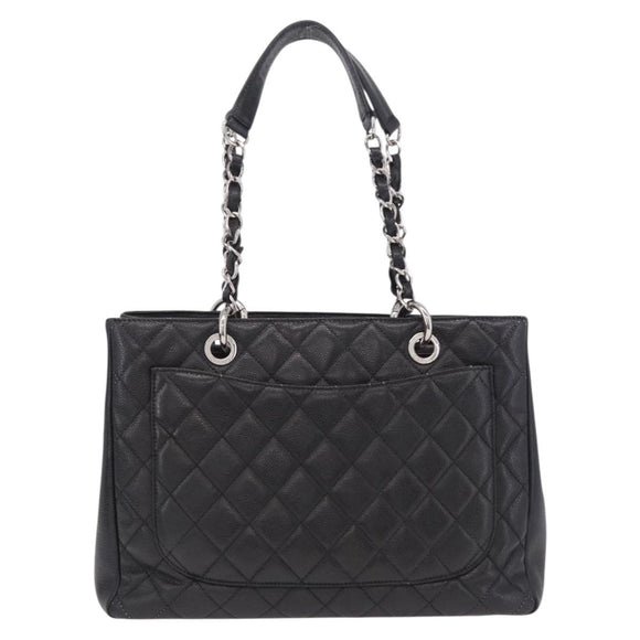 CHANEL Matelasse Chain Tote Bag Caviar Skin Black Silver CC Auth BA15924SAM