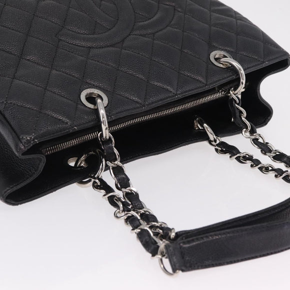 CHANEL Matelasse Chain Tote Bag Caviar Skin Black Silver CC Auth BA15924SAM