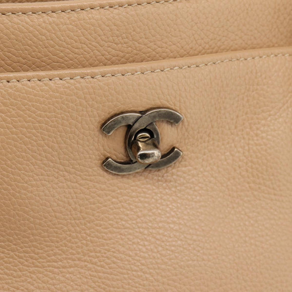 CHANEL Tote Bag Caviar Skin Beige CC Auth BA15925V