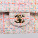 CHANEL Chain Matelasse 25 Shoulder Bag tweed Pink Gold CC Auth BA15926SM-14