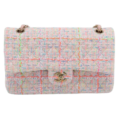 CHANEL Chain Matelasse 25 Shoulder Bag tweed Pink Gold CC Auth BA15926SM - 0