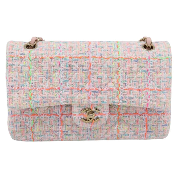 CHANEL Chain Matelasse 25 Shoulder Bag tweed Pink Gold CC Auth BA15926SM