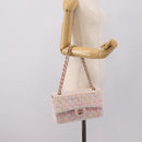 CHANEL Chain Matelasse 25 Shoulder Bag tweed Pink Gold CC Auth BA15926SM-27