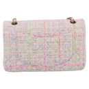 CHANEL Chain Matelasse 25 Shoulder Bag tweed Pink Gold CC Auth BA15926SM-3