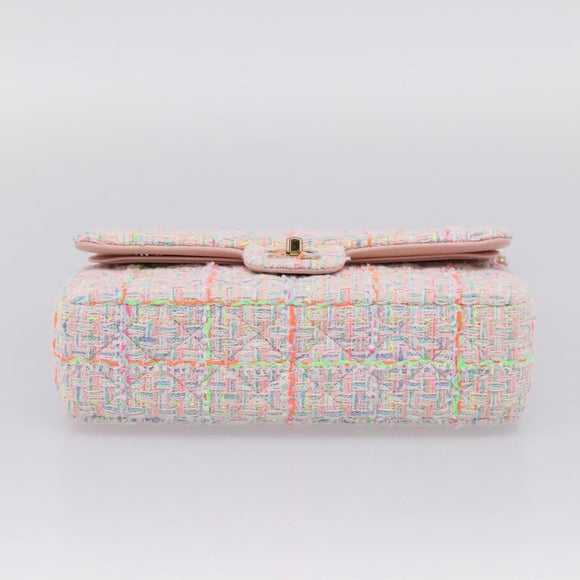 CHANEL Chain Matelasse 25 Shoulder Bag tweed Pink Gold CC Auth BA15926SM
