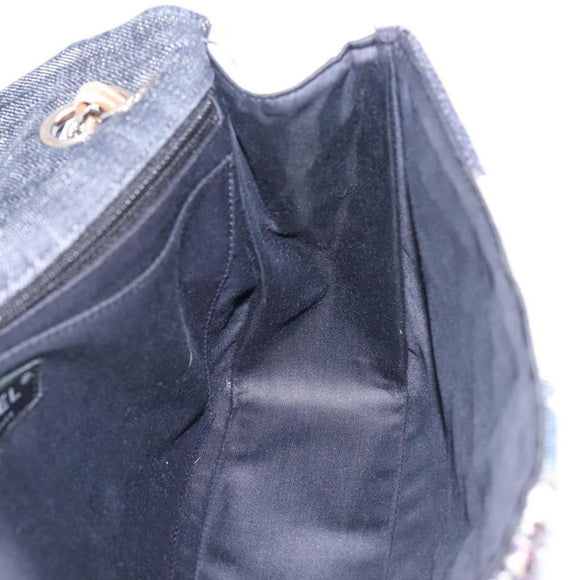 CHANEL Chain Limited Edition Patchwork Bag Denim Blue Silver CC Auth BA15928SM