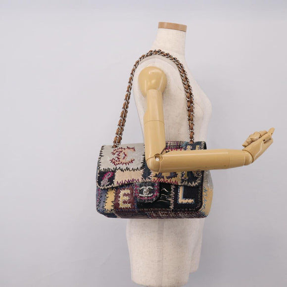 CHANEL Chain Limited Edition Patchwork Bag Denim Blue Silver CC Auth BA15928SM