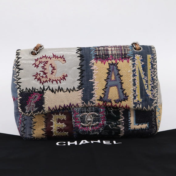 CHANEL Chain Limited Edition Patchwork Bag Denim Blue Silver CC Auth BA15928SM