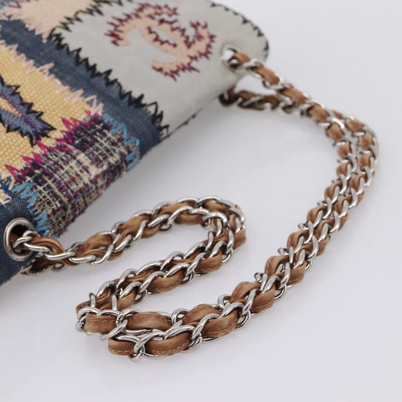 CHANEL Chain Limited Edition Patchwork Bag Denim Blue Silver CC Auth BA15928SM