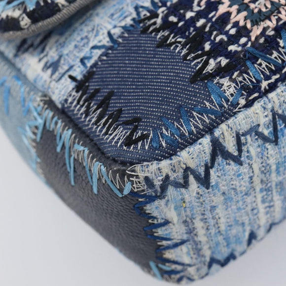 CHANEL Chain Limited Edition Patchwork Bag Denim Blue Silver CC Auth BA15929SM