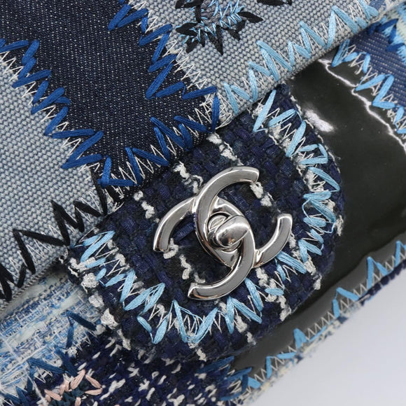 CHANEL Chain Limited Edition Patchwork Bag Denim Blue Silver CC Auth BA15929SM