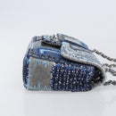 CHANEL Chain Limited Edition Patchwork Bag Denim Blue Silver CC Auth BA15929SM-4