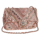 CHANEL Chevron Chain Shoulder Bag Sequin Pink Silver CC Auth BA15931SM-1