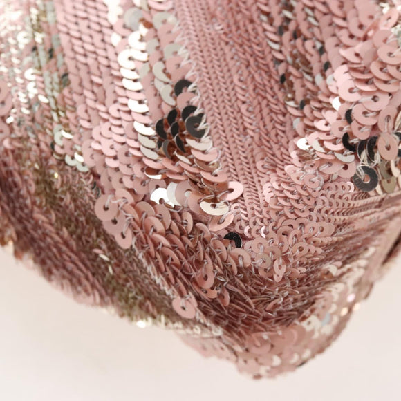 CHANEL Chevron Chain Shoulder Bag Sequin Pink Silver CC Auth BA15931SM