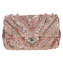 CHANEL Chevron Chain Shoulder Bag Sequin Pink Silver CC Auth BA15931SM-2