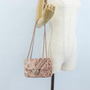 CHANEL Chevron Chain Shoulder Bag Sequin Pink Silver CC Auth BA15931SM-27