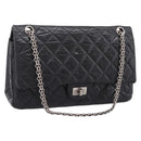 CHANEL Chain Matelasse 2.55 Shoulder Bag Leather Black Silver CC Auth BA15933A-1