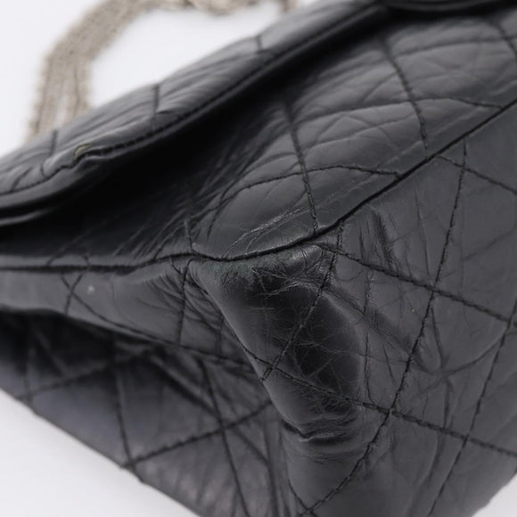 CHANEL Chain Matelasse 2.55 Shoulder Bag Leather Black Silver CC Auth BA15933A