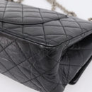 CHANEL Chain Matelasse 2.55 Shoulder Bag Leather Black Silver CC Auth BA15933A-18
