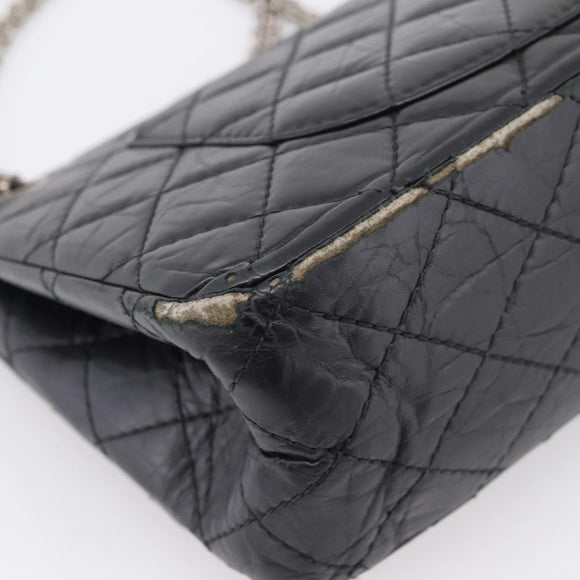 CHANEL Chain Matelasse 2.55 Shoulder Bag Leather Black Silver CC Auth BA15933A