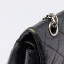 CHANEL Chain Matelasse 2.55 Shoulder Bag Leather Black Silver CC Auth BA15933A-9