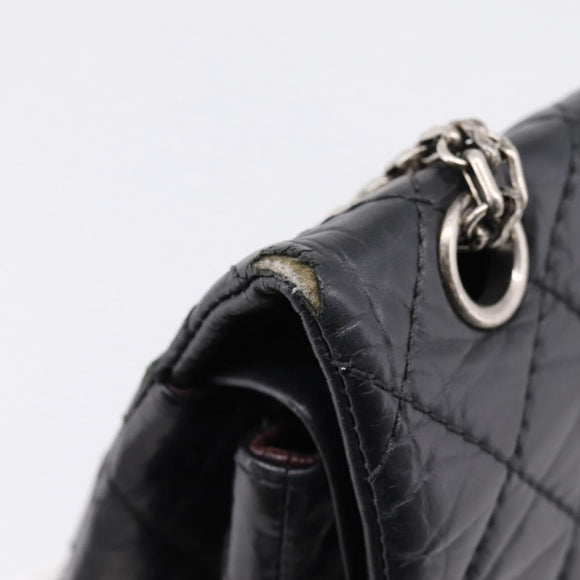 CHANEL Chain Matelasse 2.55 Shoulder Bag Leather Black Silver CC Auth BA15933A