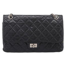CHANEL Chain Matelasse 2.55 Shoulder Bag Leather Black Silver CC Auth BA15933A-13