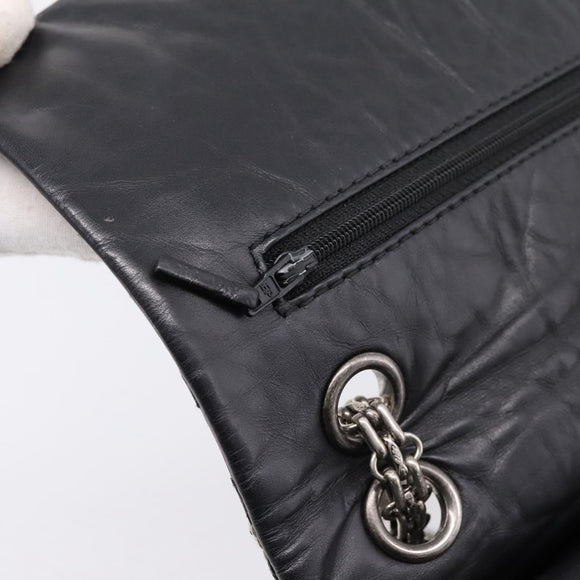 CHANEL Chain Matelasse 2.55 Shoulder Bag Leather Black Silver CC Auth BA15933A