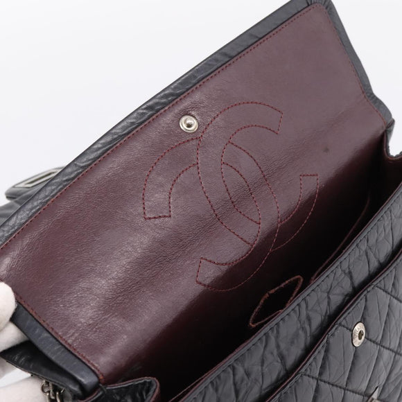 CHANEL Chain Matelasse 2.55 Shoulder Bag Leather Black Silver CC Auth BA15933A