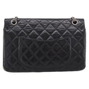 CHANEL Chain Matelasse 2.55 Shoulder Bag Leather Black Silver CC Auth BA15933A-2