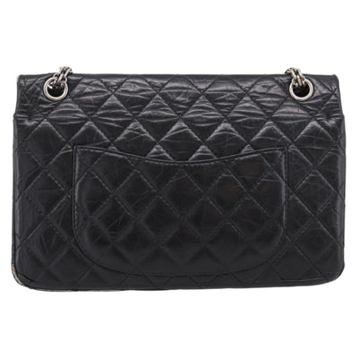CHANEL Chain Matelasse 2.55 Shoulder Bag Leather Black Silver CC Auth BA15933A - 0