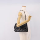 CHANEL Chain Matelasse 2.55 Shoulder Bag Leather Black Silver CC Auth BA15933A-31