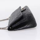 CHANEL Chain Matelasse 2.55 Shoulder Bag Leather Black Silver CC Auth BA15933A-3