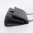 CHANEL Chain Matelasse 2.55 Shoulder Bag Leather Black Silver CC Auth BA15933A-4