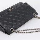 CHANEL Chain Matelasse 2.55 Shoulder Bag Leather Black Silver CC Auth BA15933A-6