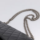 CHANEL Chain Matelasse 2.55 Shoulder Bag Leather Black Silver CC Auth BA15933A-14