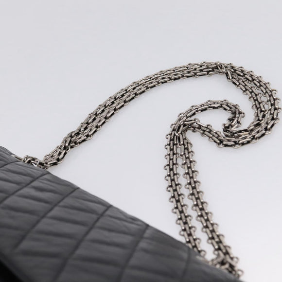 CHANEL Chain Matelasse 2.55 Shoulder Bag Leather Black Silver CC Auth BA15933A