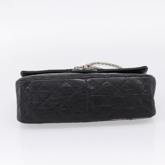 CHANEL Chain Matelasse 2.55 Shoulder Bag Leather Black Silver CC Auth BA15933A