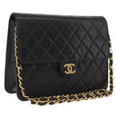 CHANEL Matelasse Chain Shoulder Bag Lamb Skin Black Gold CC Auth BA15934M-1