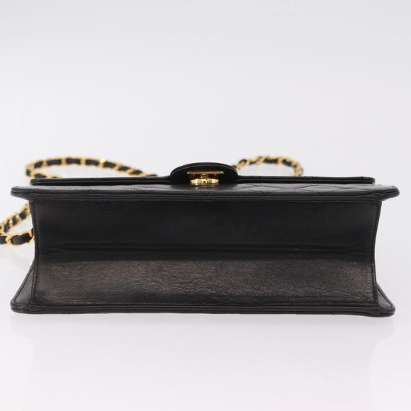 CHANEL Matelasse Chain Shoulder Bag Lamb Skin Black Gold CC Auth BA15934M