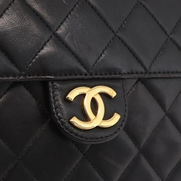 CHANEL Matelasse Chain Shoulder Bag Lamb Skin Black Gold CC Auth BA15934M