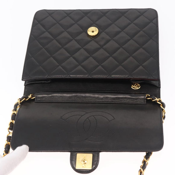 CHANEL Matelasse Chain Shoulder Bag Lamb Skin Black Gold CC Auth BA15934M