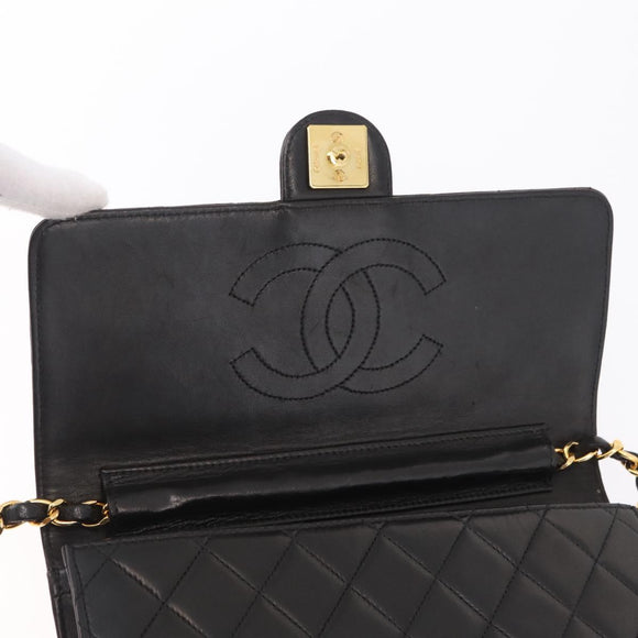 CHANEL Matelasse Chain Shoulder Bag Lamb Skin Black Gold CC Auth BA15934M