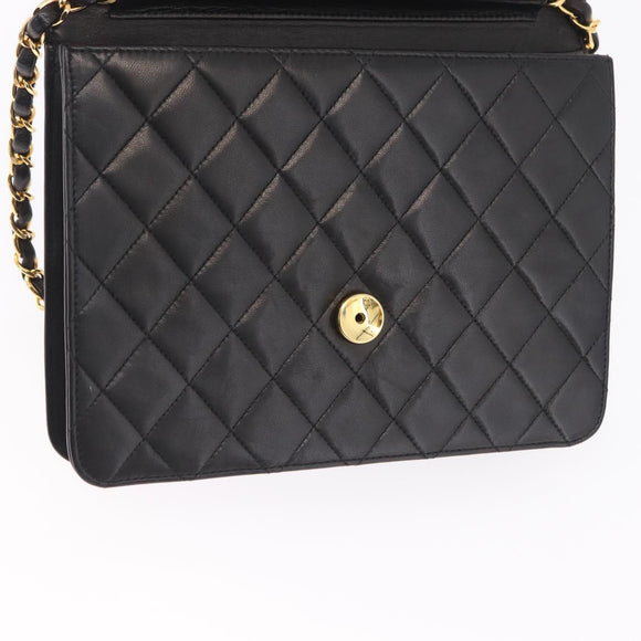 CHANEL Matelasse Chain Shoulder Bag Lamb Skin Black Gold CC Auth BA15934M